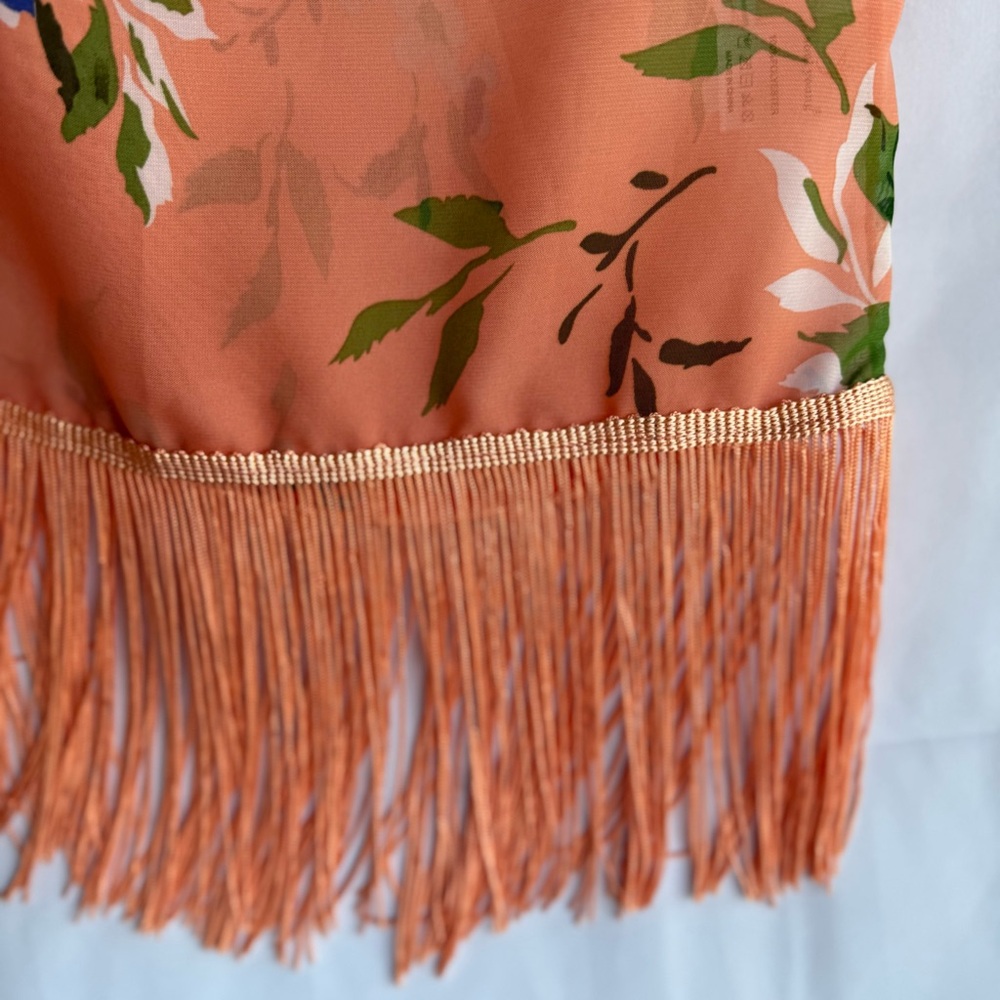 Orange and Blue Kimono Robe with Fringe - Picture 3 of 9